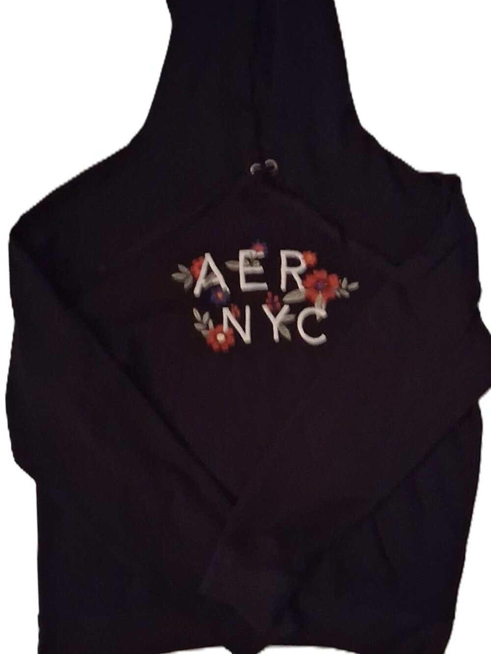 Aéropostale Black Floral “AER NYC” Hoodie | Cozy Casual Streetwear Large